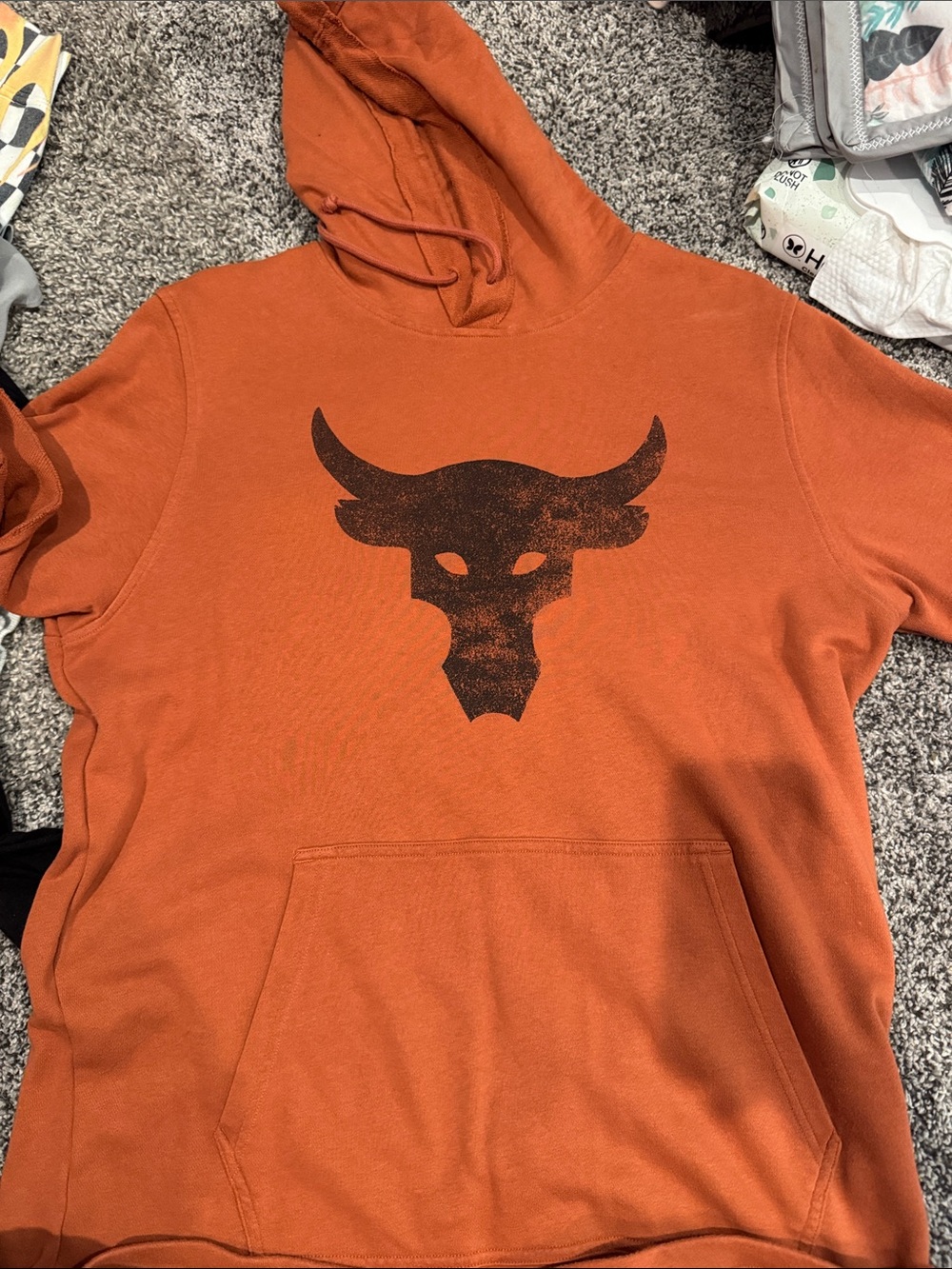 Under Armour Orange Hoodie with Black Bull Logo
